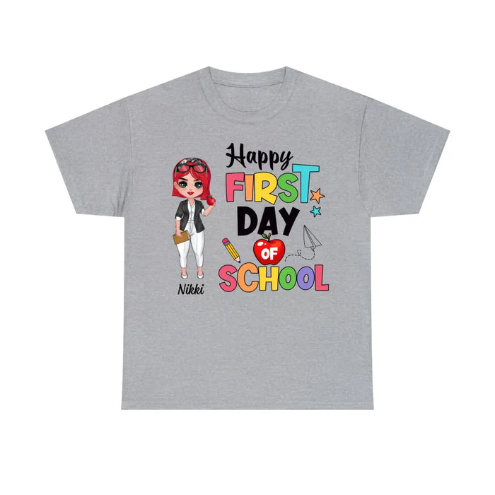 Happy First Day Of School - Personalized Gifts Custom Shirt For Teachers, Back To School Gifts