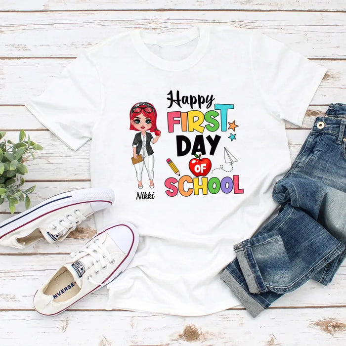 Happy First Day Of School - Personalized Gifts Custom Shirt For Teachers, Back To School Gifts