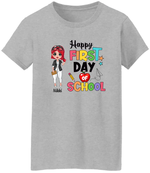 Happy First Day Of School - Personalized Gifts Custom Shirt For Teachers, Back To School Gifts