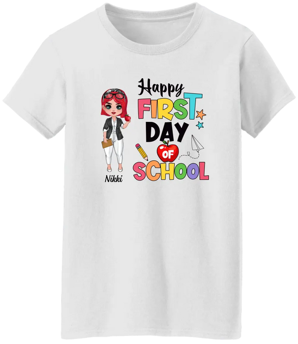 Happy First Day Of School - Personalized Gifts Custom Shirt For Teachers, Back To School Gifts