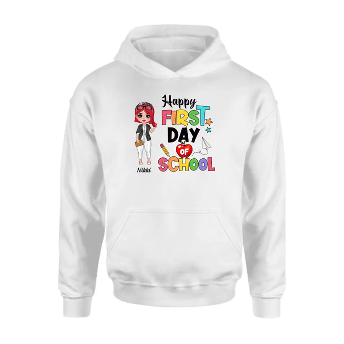 Happy First Day Of School - Personalized Gifts Custom Shirt For Teachers, Back To School Gifts