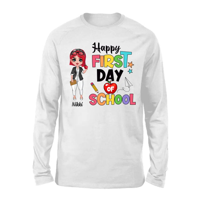 Happy First Day Of School - Personalized Gifts Custom Shirt For Teachers, Back To School Gifts