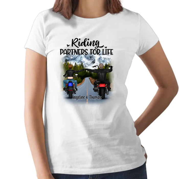 Biker Couple Riding Partners For Life - Personalized Shirt For Him, Her, Motorcycle Lovers