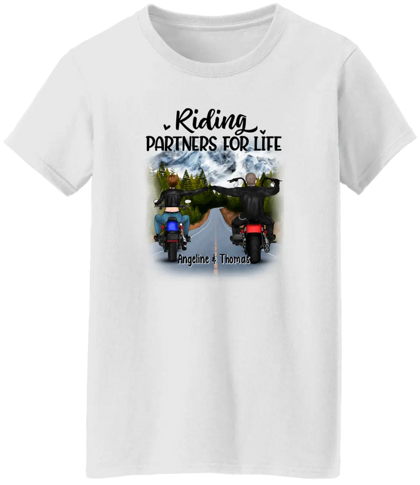 Biker Couple Riding Partners For Life - Personalized Shirt For Him, Her, Motorcycle Lovers