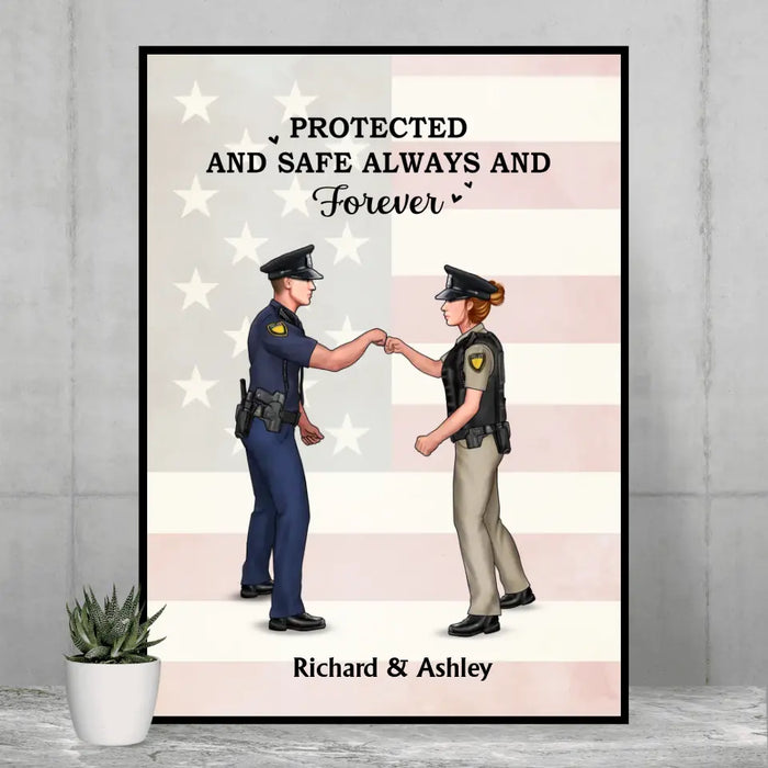 Protected And Safe Always And Forever - Personalized Gifts Custom Poster For Police Officer Couples