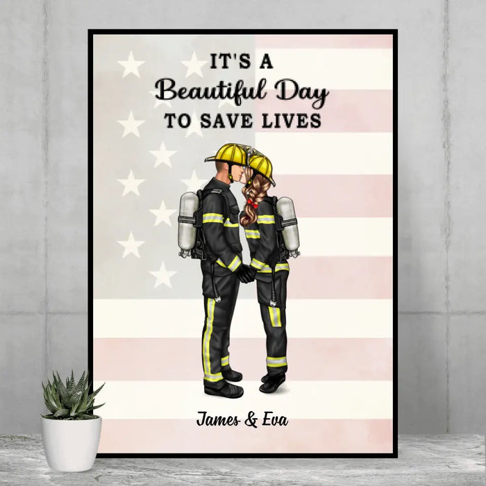 Protected And Safe Always And Forever - Personalized Gifts Custom Poster For Firefighter Nurse Police Officer EMS Military Couples