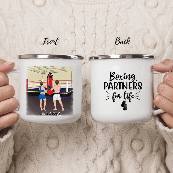 Boxing Partners For Life - Personalized Gifts Custom Boxing Enamel Mug For Couples, Boxing Lovers