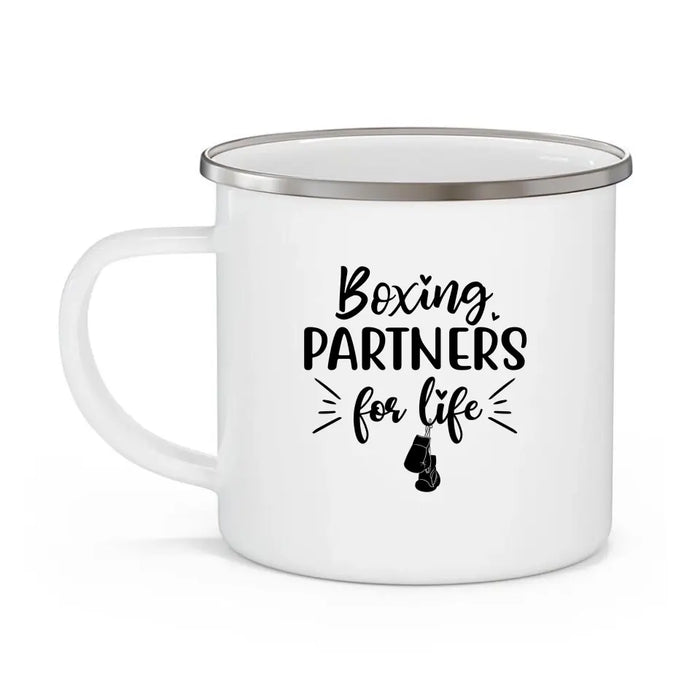 Boxing Partners For Life - Personalized Gifts Custom Boxing Enamel Mug For Couples, Boxing Lovers