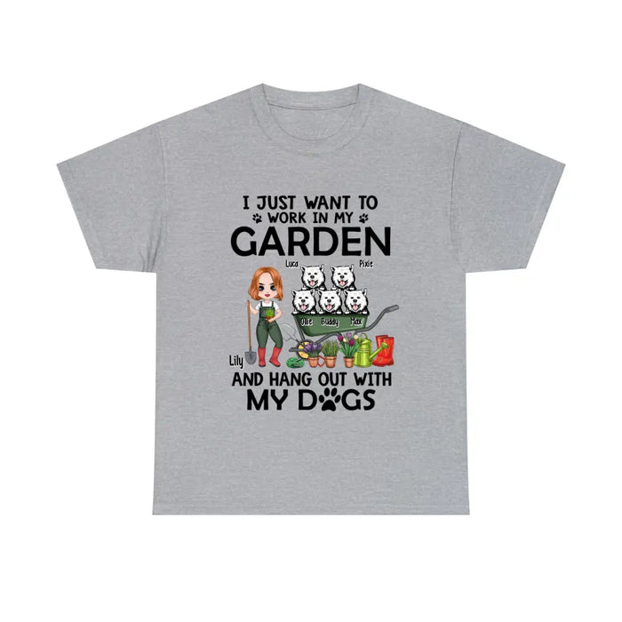 Up To 5 Dogs I Just Want To Work In My Garden - Personalized Shirt For Him, Her, Dog Lovers, Gardener