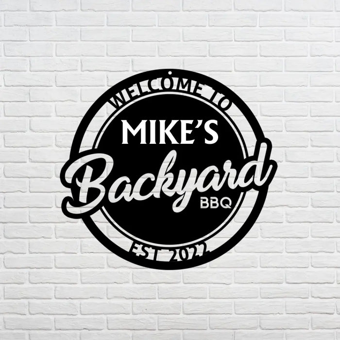 Custom Name Backyard BBQ Metal Sign - Personalized Metal Sign For Camper