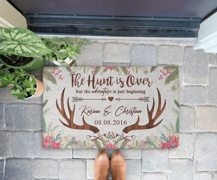 The Hunt Is Over But The Adventure Is Just Beginning - Personalized Gifts Custom Hunting Doormat For Couples, Hunting Lovers