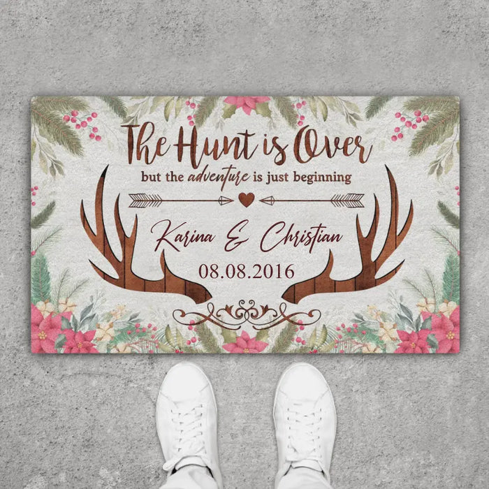 The Hunt Is Over But The Adventure Is Just Beginning - Personalized Gifts Custom Hunting Doormat For Couples, Hunting Lovers