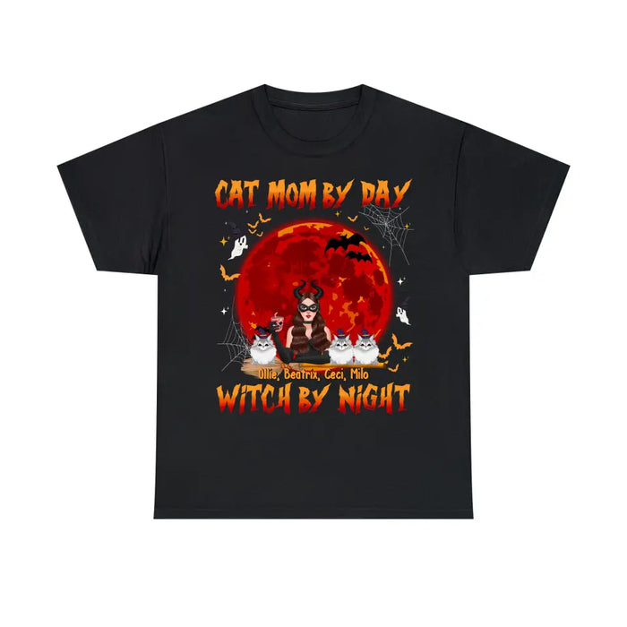 Cat Mom By Day Witch By Night - Halloween Personalized Gifts Custom Cat Shirt For Her, Cat Lovers