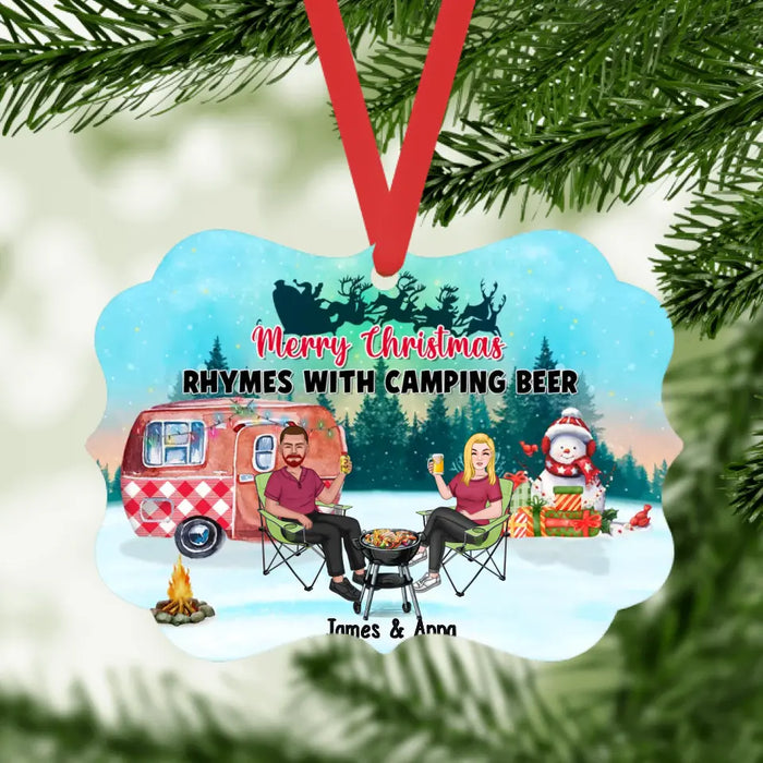 Merry Christmas Rhymes With Camping Beer - Personalized Christmas Gifts Custom Camping Ornament For Couples, Camping Lovers