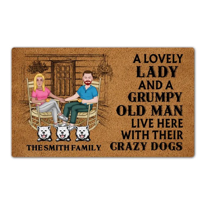 A Lovely Lady and a Grumpy Old Man Live Here - Dog Personalized Gifts Custom Doormat for Family