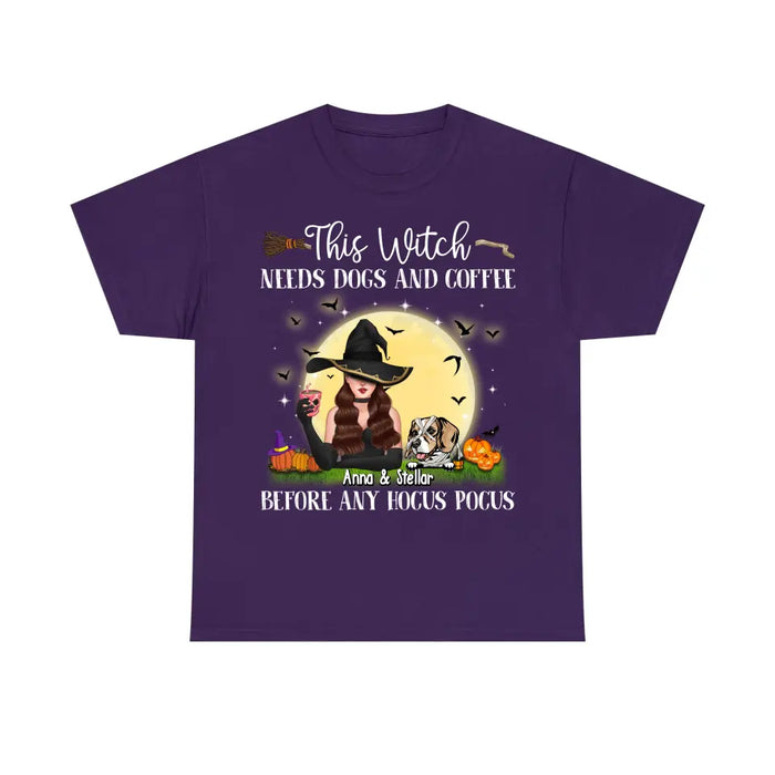 This Witch Needs Dogs and Coffee Before Any Hocus Pocus - Personalized Gifts Custom Halloween Shirt for Dog Mom, Dog Lovers