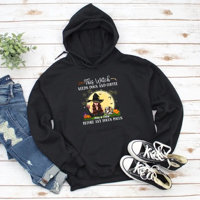 This Witch Needs Dogs and Coffee Before Any Hocus Pocus - Personalized Gifts Custom Halloween Shirt for Dog Mom, Dog Lovers