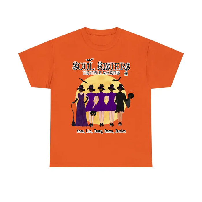 Personalized Shirt, Up To 5 Girls, Soul Sisters Trouble Makers - Halloween Gift, Gift For Sister, Best Friends