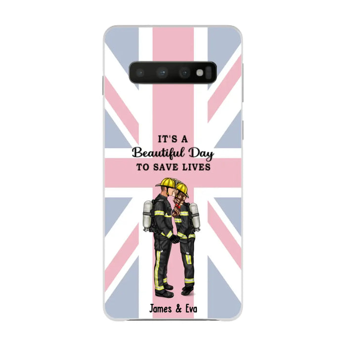 She Saves Lives and He Rescues Them - Personalized Phone Case For Couples, Firefighter, EMS, Nurse, Police Officer, Military