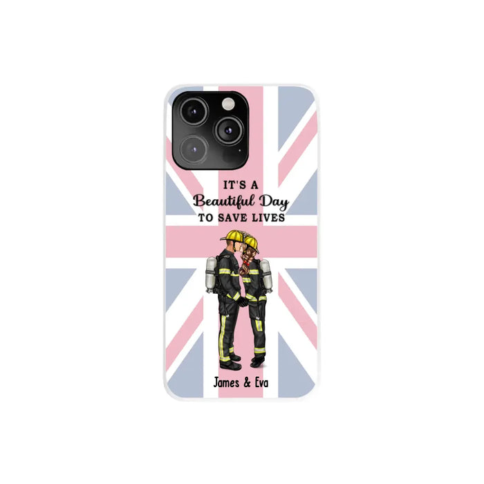 She Saves Lives and He Rescues Them - Personalized Phone Case For Couples, Firefighter, EMS, Nurse, Police Officer, Military