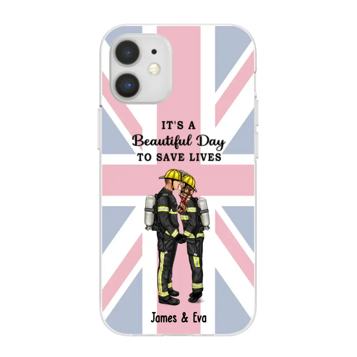 She Saves Lives and He Rescues Them - Personalized Phone Case For Couples, Firefighter, EMS, Nurse, Police Officer, Military