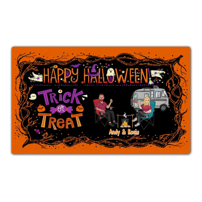 Happy Halloween Trick Or Treat - Personalized Halloween Gifts Custom Camping Doormat for Couples, Camping Lovers