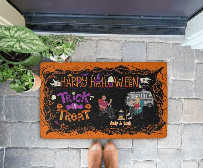 Happy Halloween Trick Or Treat - Personalized Halloween Gifts Custom Camping Doormat for Couples, Camping Lovers