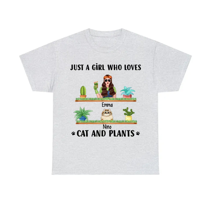 Just a Girl Who Loves Cats and Plants - Personalized Gifts Custom Gardener Shirt for Cat Mom, Gardeners Gifts