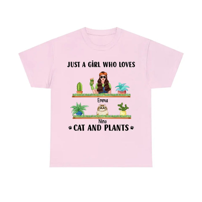 Just a Girl Who Loves Cats and Plants - Personalized Gifts Custom Gardener Shirt for Cat Mom, Gardeners Gifts