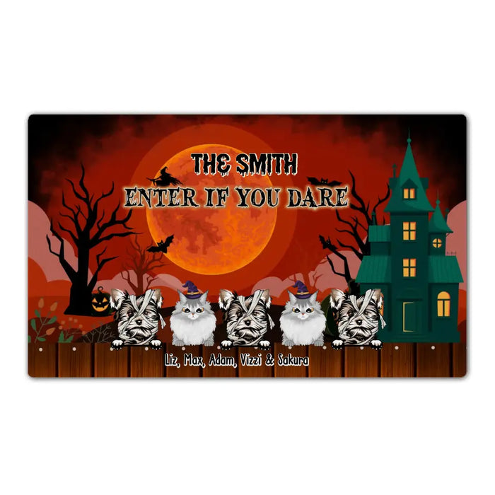 Enter If You Dare - Personalized Gifts Custom Halloween Doormat For Fur Family, Dog Lovers, Cat Lovers