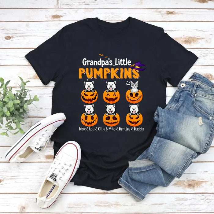 Grandpa's Little Pumpkins - Halloween Personalized Gifts Custom Shirt for Dog and Cat Lovers