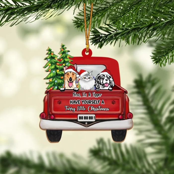 Have Yourself a Furry Little Christmas Red Truck Car - Personalized Christmas Gifts Custom Wooden Ornament For Dog Lovers, Cat Lovers