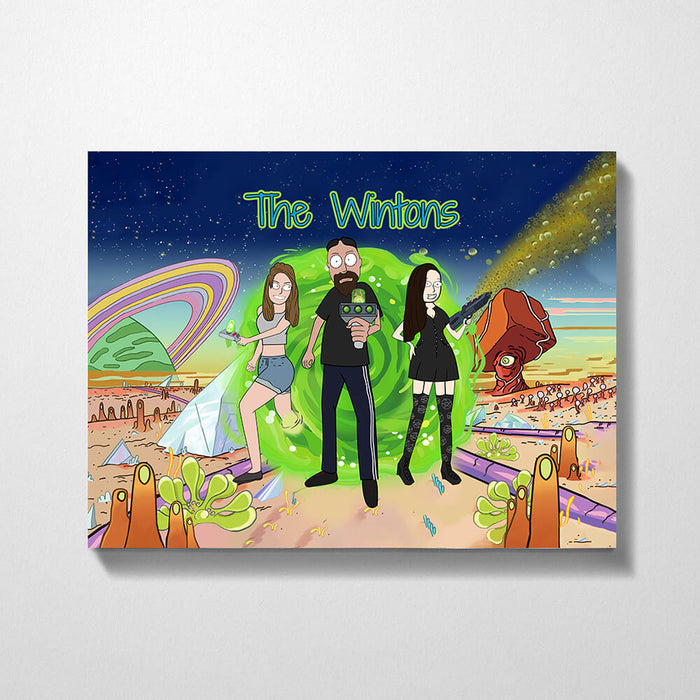 Custom Cartoon Portrait Landscape Canvas, Personalized Anniversary Family Gifts