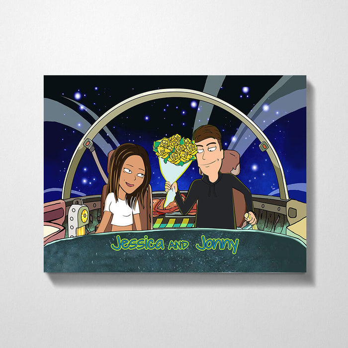 Custom Cartoon Portrait Landscape Canvas, Personalized Anniversary Family Gifts